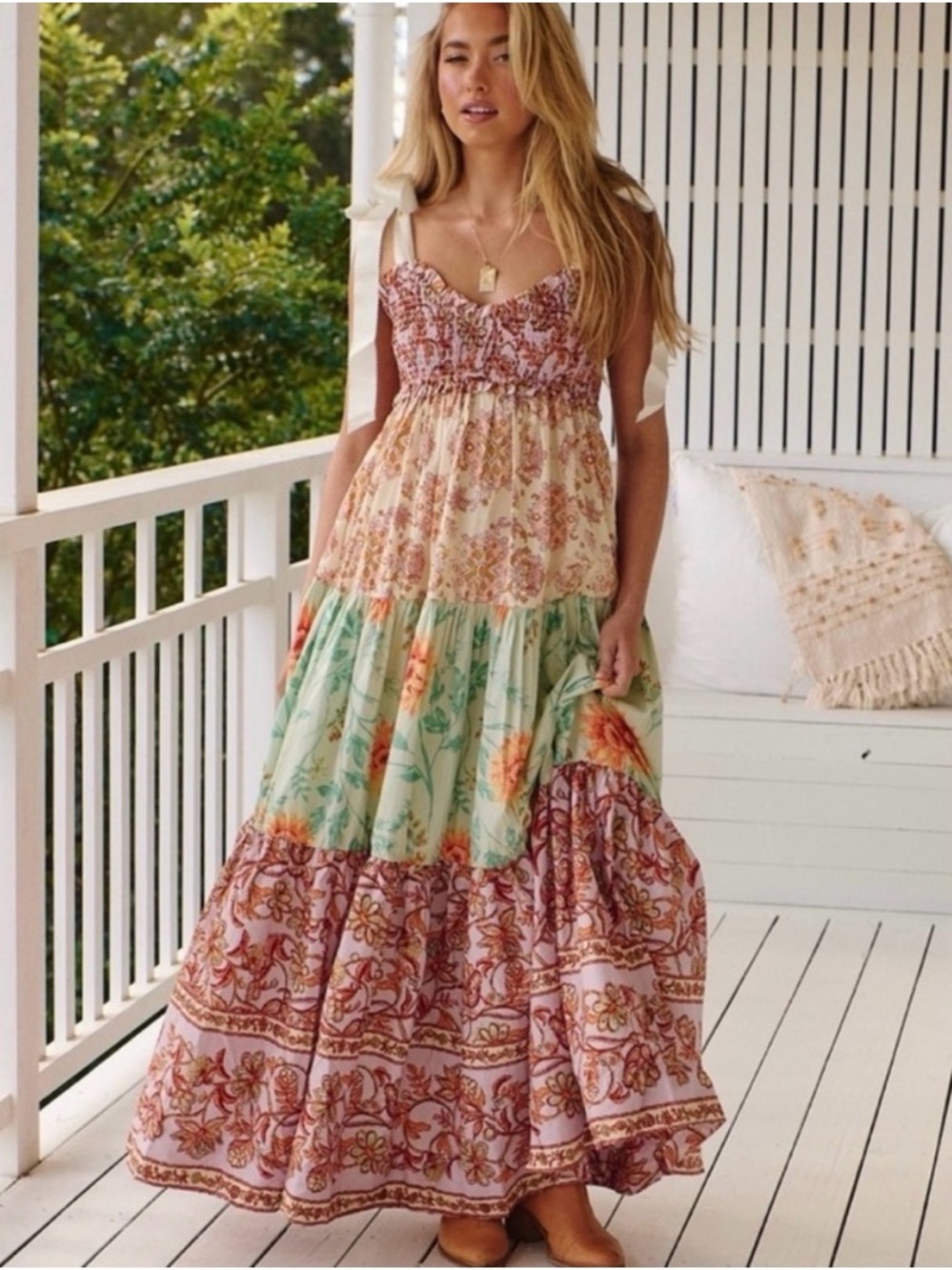 Free People Pastel Multi Floral Tiered Maxi Dress